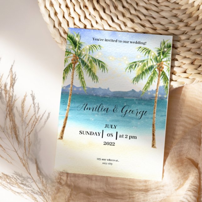 Mariage Tropical Beach Invitation avec palmiers (Créateur téléchargé)