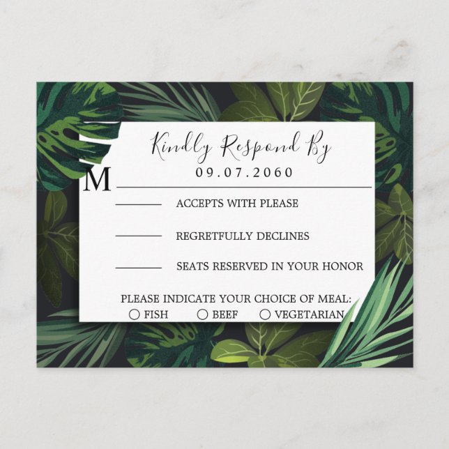 Mariage tropical, carte RSVP Tropical Greenery (Devant)