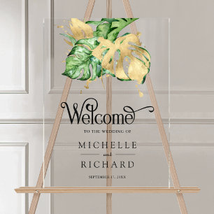 Mariage tropical de Monstera doré Bienvenue