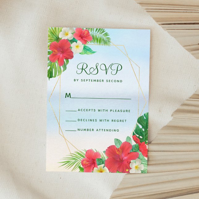 Mariage Tropical Floral Beach Gold RSVP (Créateur téléchargé)