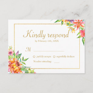 Mariage Tropical Watercolor Gold Frame RSVP