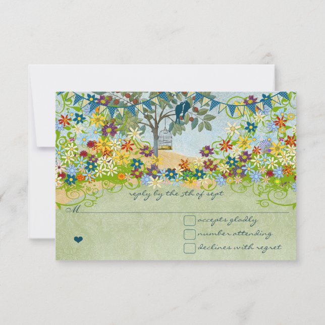 Mariage turquoise Vintage Inséparable Fleur RSVP (Dos)
