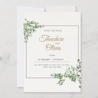 Mariage verdoyant Élégant Enregistrer la carte Dat