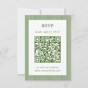 Mariage vert classique mince rayé RSVP QR Code