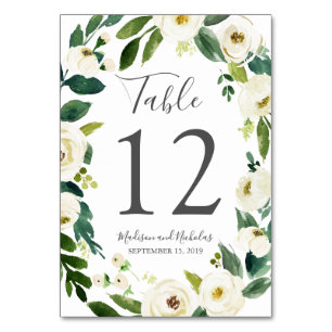Mariage vert Fleur blanche Cartes Numéro de tablea