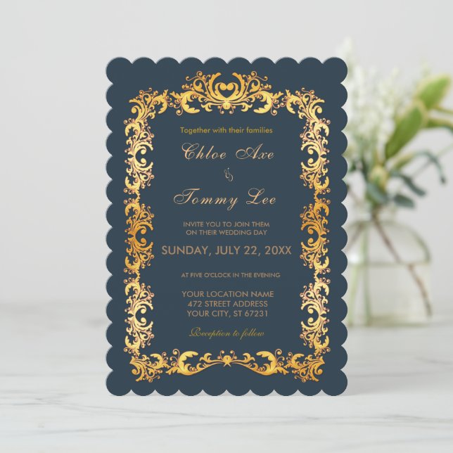 Mariage vert Gold bordure Invitation (Debout devant)
