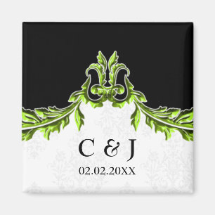 mariage vert monogramme enregistrer la date magnet