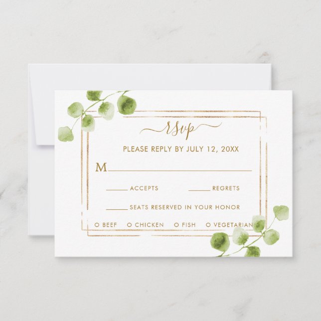 Mariage vert or botanique RSVP avec choix de repas (Devant)