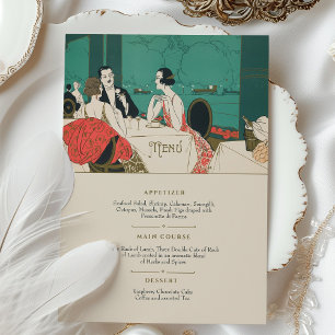 Mariage vintage Art déco Menu Carte Dîner Scène
