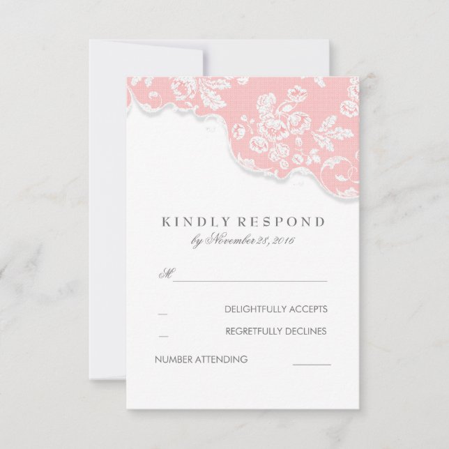 Mariage vintage blanc dentelle rose RSVP (Devant)