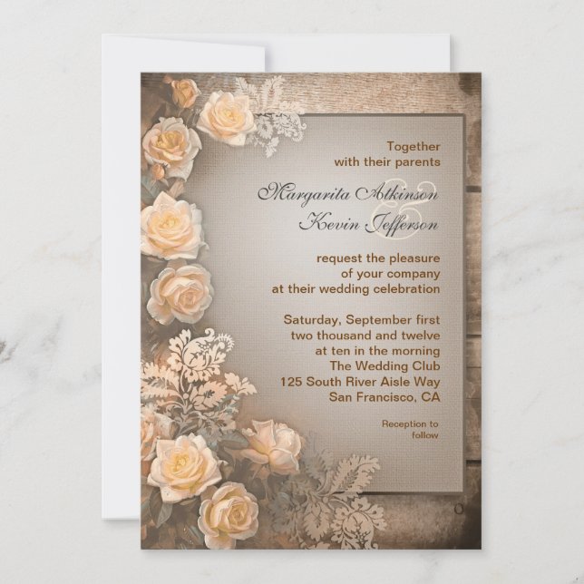 mariage vintage invitations victoriennes roses (Devant)