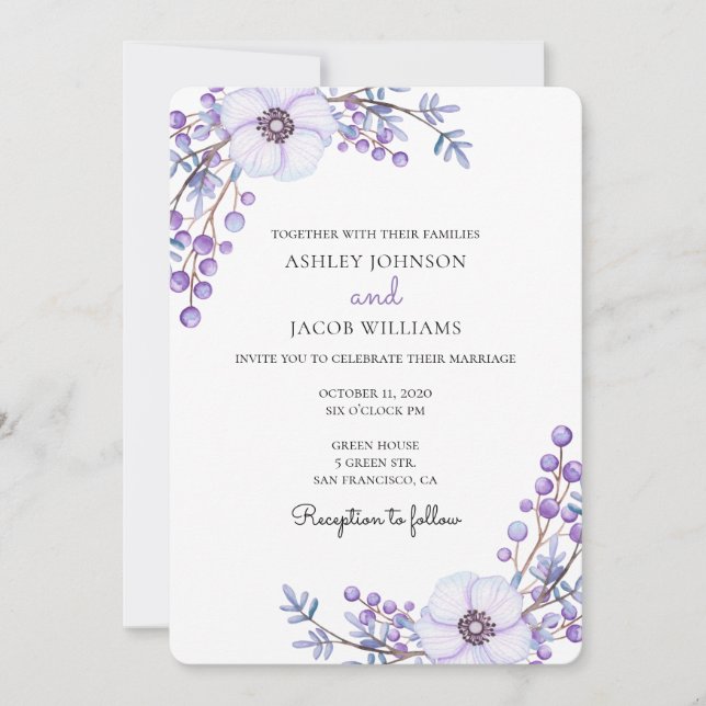 Mariage violet. Fleurs Lilac. Invitation florale (Devant)