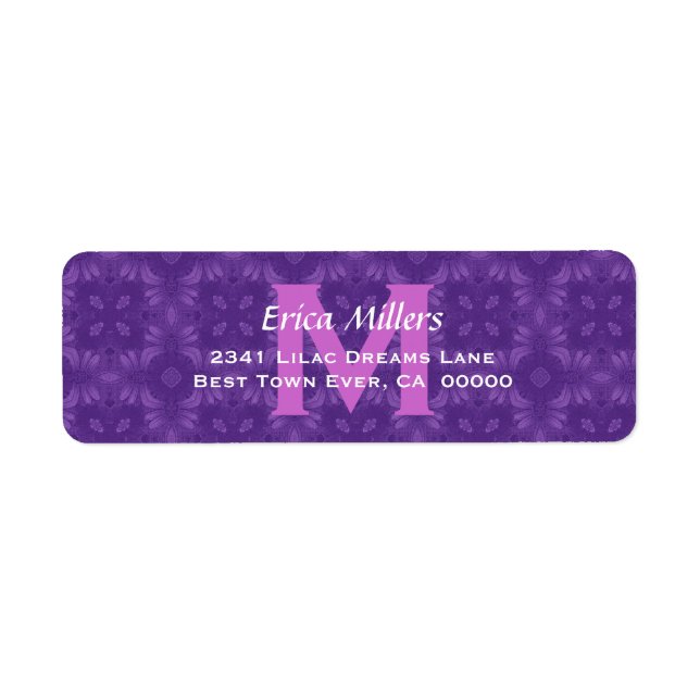 Mariage violet Monogram Étiquette de adresse V10 (Devant)