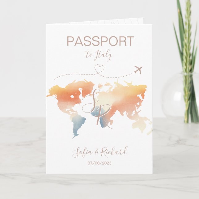 Mariage Voyage Destination Passport Carte du monde (Devant)