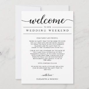 Mariage Week-end Bienvenue et choses à faire Carte