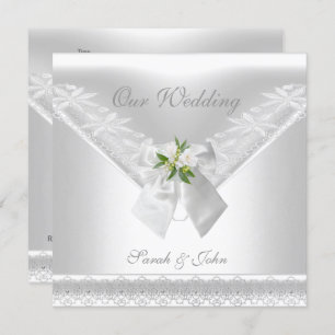 Mariage White Invitation White Bow Blanche dentell