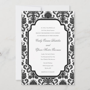 Mariages noirs blancs Damask Customisé Invitation