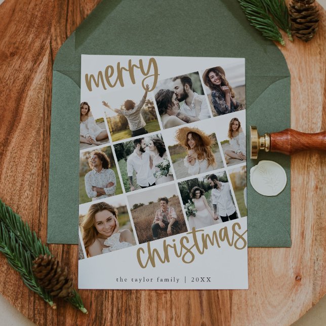 MARIAH Gold Fun Family Multi Foto Weihnachten (MARIAH Gold Fun Family Multi Photo Christmas Holiday Card)