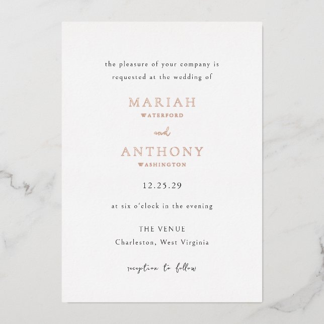 Mariah Minimal Elegant Wedding Folieneinladung (Vorderseite)