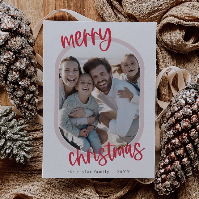 MARIAH Red Pink Retro Familie Spaß Weihnachten Fot (MARIAH Red Pink Retro Family Fun Christmas Photo Holiday Card)