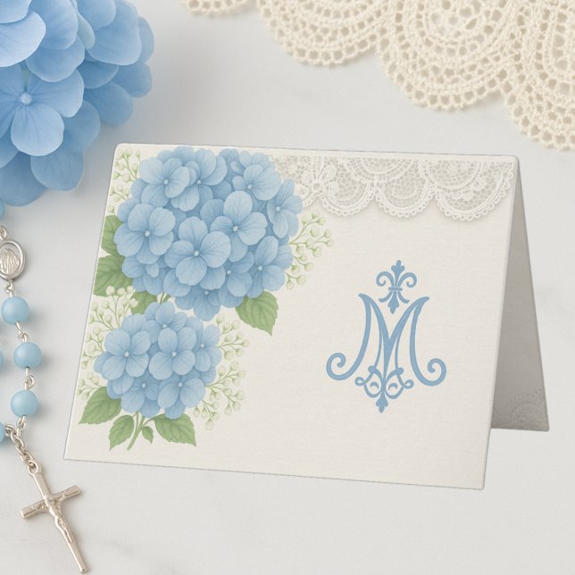 Marian Blue Hydrangea und Lace Katholic Notecard Dankeskarte (Von Creator hochgeladen)
