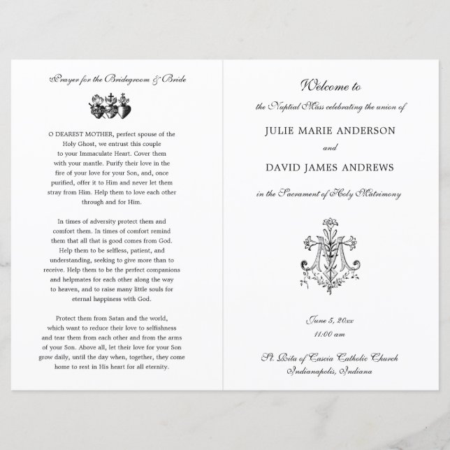 Marian Cross-Catholic Wedding Program (Vorderseite)