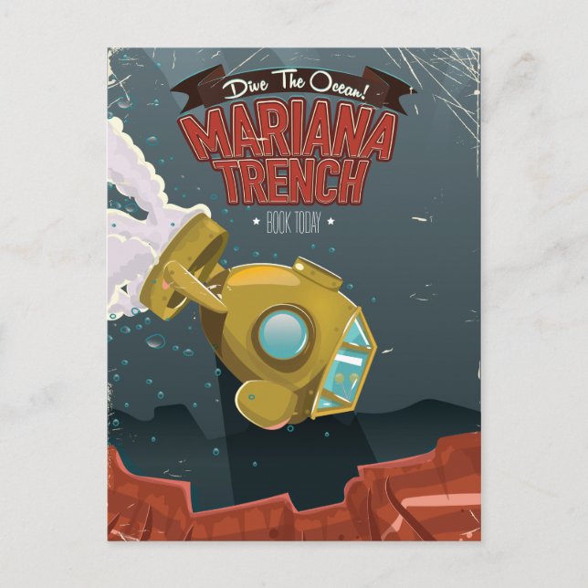 Marianas Trench Vintages Cartoon Reiseplakat. Postkarte (Vorderseite)