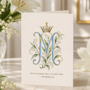 Marianisches Monogramm Blaue Maiglöckchen-Schrift Dankeskarte