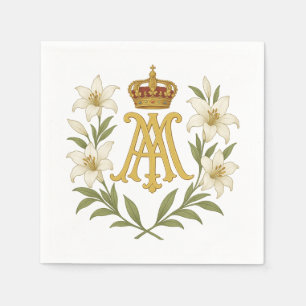 Marianisches Monogramm Goldene Krone Weiße Lilie K Serviette