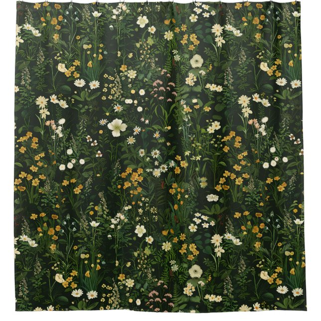 Marianne Dark Daisy Floral Duschvorhang (Vorderseite)