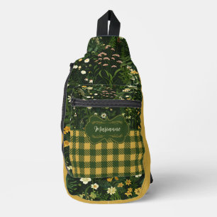 Marianne Dark Daisy Floral Kariert Crossbody Bag