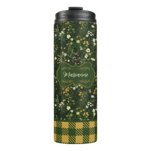 Marianne Dark Daisy Floral Kariert Thermosbecher