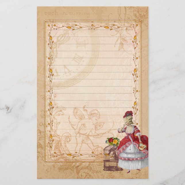 Marie Antoinette Bird Cage Rose Stationery Briefpapier (Vorderseite)