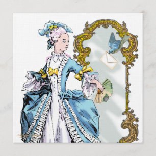Marie Antoinette Blaue Vogelfigur & Spiegel Einladung