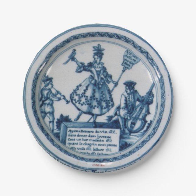 Marie Antoinette blaue weiße Weide Delft Party Pappteller (Vorderseite)