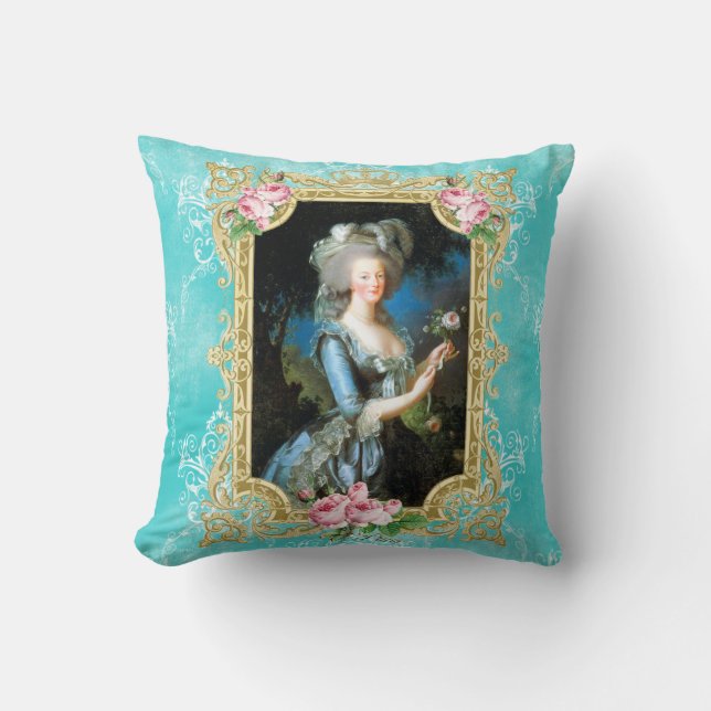 Marie Antoinette blaues Damast-Rosen-Kissenkissen Kissen (Vorderseite)