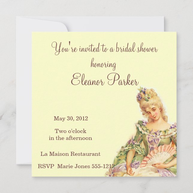 Marie Antoinette Bridal Dusche Einladung (Vorderseite)
