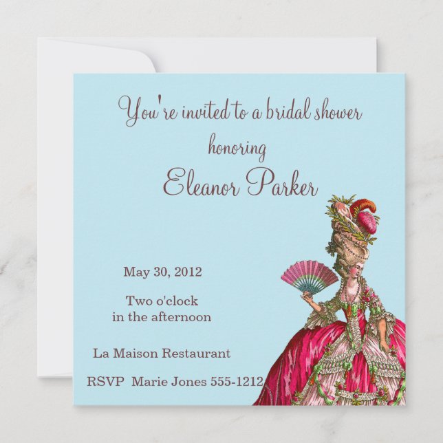 Marie Antoinette Bridal Dusche Einladung (Vorderseite)