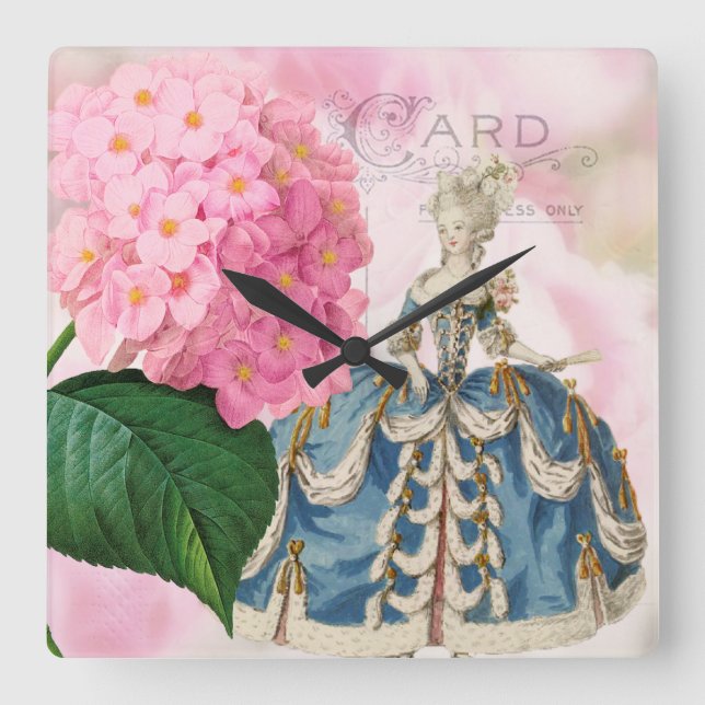 Marie Antoinette French Accent Wall Clock Quadratische Wanduhr (Vorderseite)