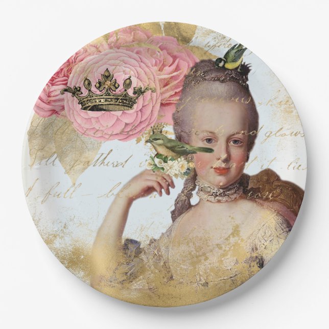 Marie Antoinette French inspiriert Shabby Party Pappteller (Vorderseite)