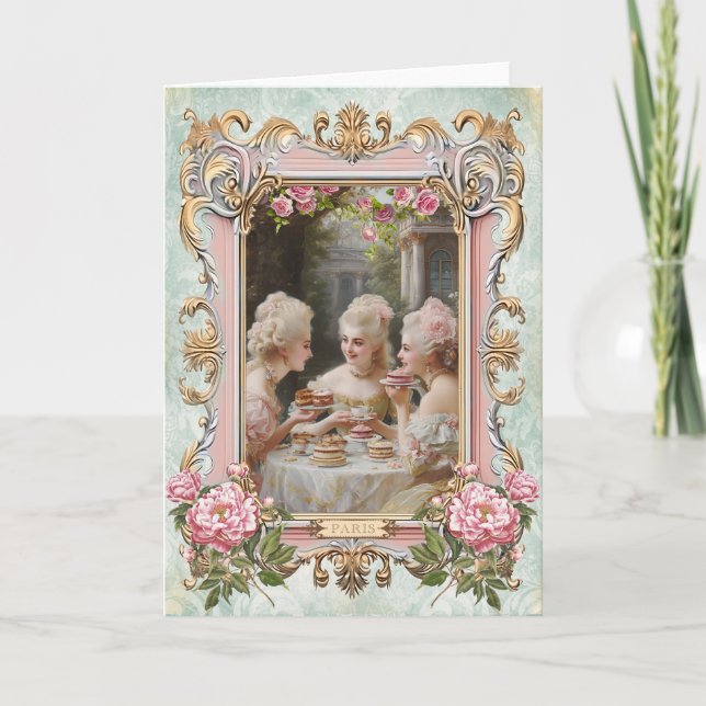Marie Antoinette,French,Paris,tea,cake,rose 招待状 Dankeskarte (Vorderseite)