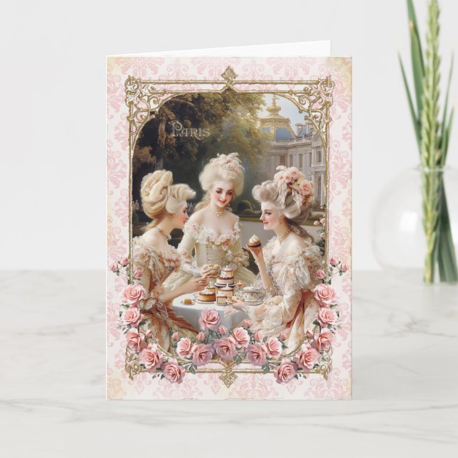 Marie Antoinette,French,Paris,tea,cake,roses 招待状 Dankeskarte (Vorderseite)
