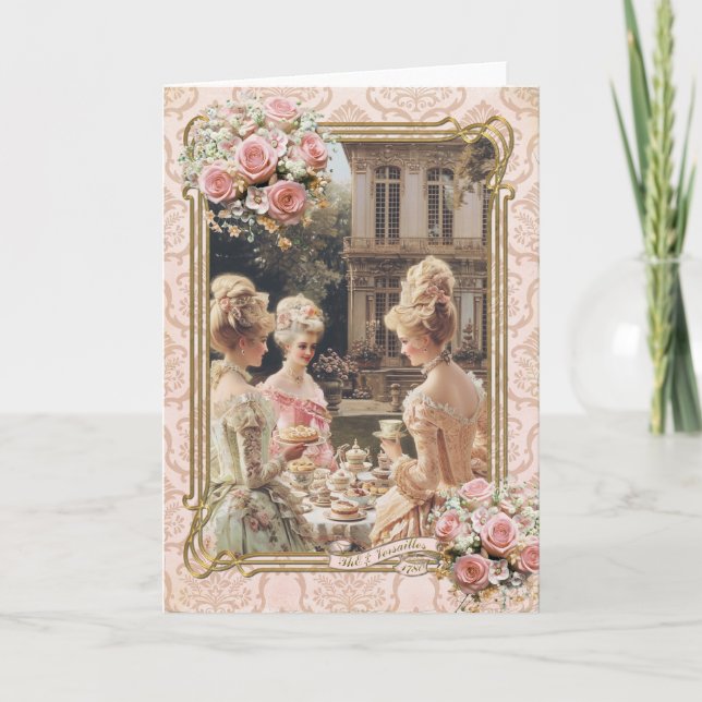 Marie Antoinette,French,Paris,tea,cake,roses 招待状 Dankeskarte (Vorderseite)