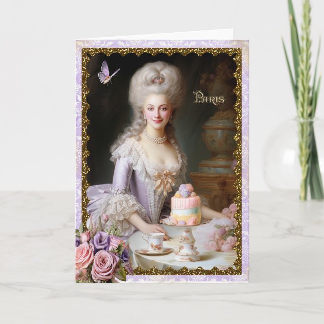Marie Antoinette,French,Paris,tea,cake,roses 招待状 Dankeskarte (Vorderseite)