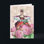 Marie Antoinette Geburtstag Karte<br><div class="desc">Eine herrliche Karte, die Marie Antoinette hält eine Geburtstagsfahne kennzeichnet. Schöne Blumen füllen den Vordergrund. Genommen von einem Modegeck des 18. Jahrhunderts.</div>