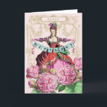 Marie Antoinette Geburtstag Karte<br><div class="desc">Eine herrliche Karte,  die Marie Antoinette hält eine Geburtstagsfahne kennzeichnet. Schöne Blumen füllen den Vordergrund. Genommen von einem Modegeck des 18. Jahrhunderts.</div>