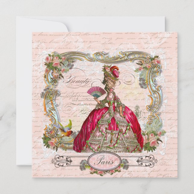 Marie Antoinette Hot Pink & Paris Einladung (Vorderseite)