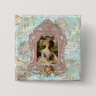 Marie Antoinette im rosa Rahmen Button