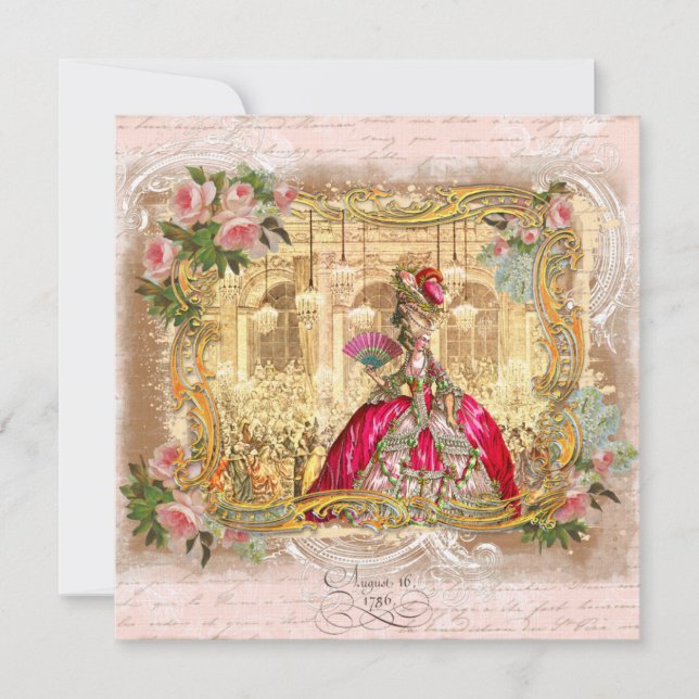 Marie Antoinette in Versailles in Pink Einladung (Vorderseite)