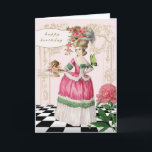 Marie Antoinette Karte<br><div class="desc">Ein Modegeck des 18. Jahrhundertswird in eine bunte Spaßgeburtstagskarte geschaffen. Marie Antoinette hält einen Geburtstagskuchen mit einem schönen Schmetterling,  der auf ihrem Arm stillsteht. Eine perfekte Karte für diese spezielle Person.</div>
